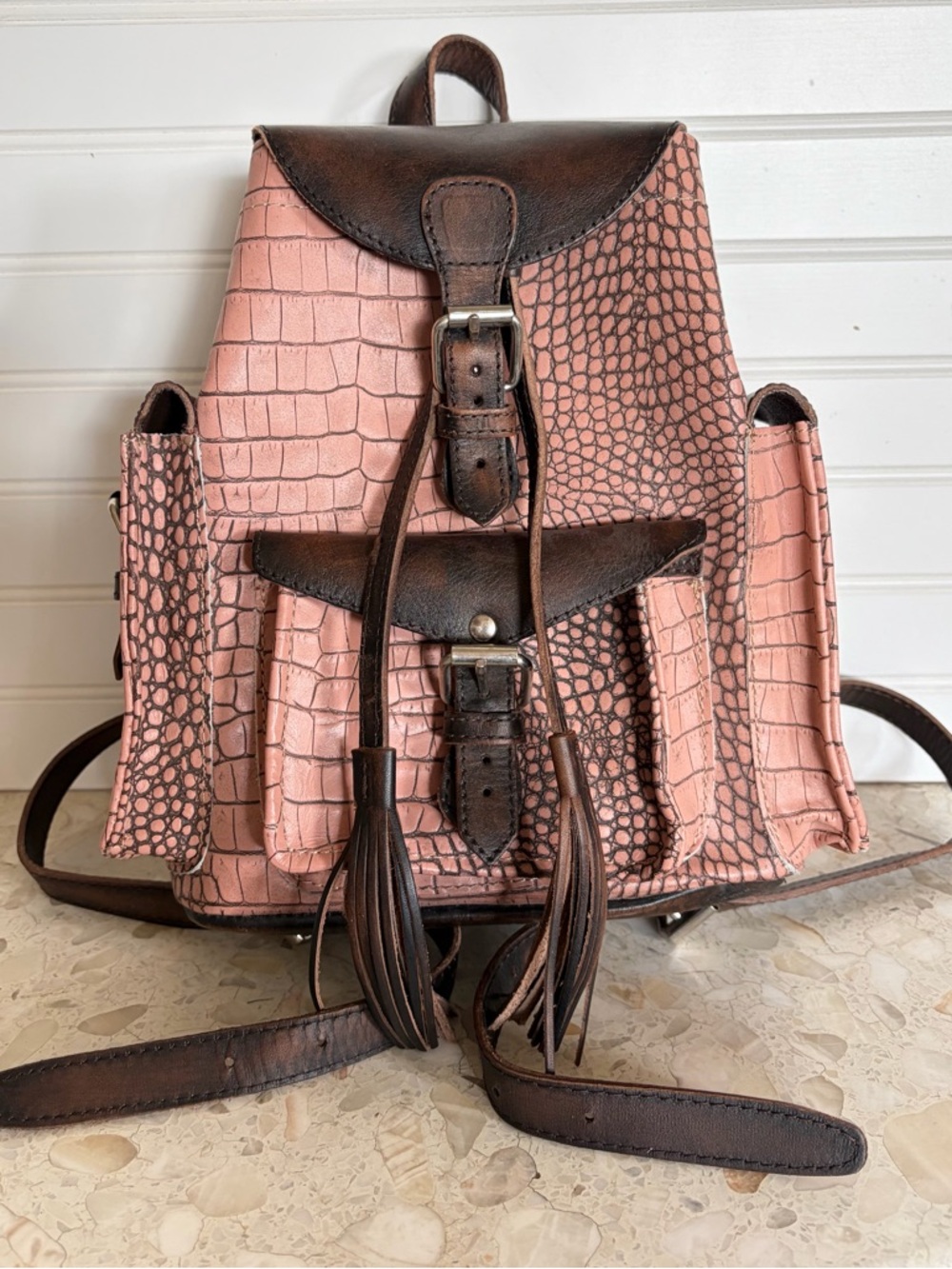 🔥🩷 Freebird Brett Backpack - Pink Blush Croco (Discontinued)